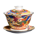 Ceramic Enamel Gaiwan Tea Cup Large Household Sancai Tea Brewing Bowl Single Tea Set Teapot with Lid