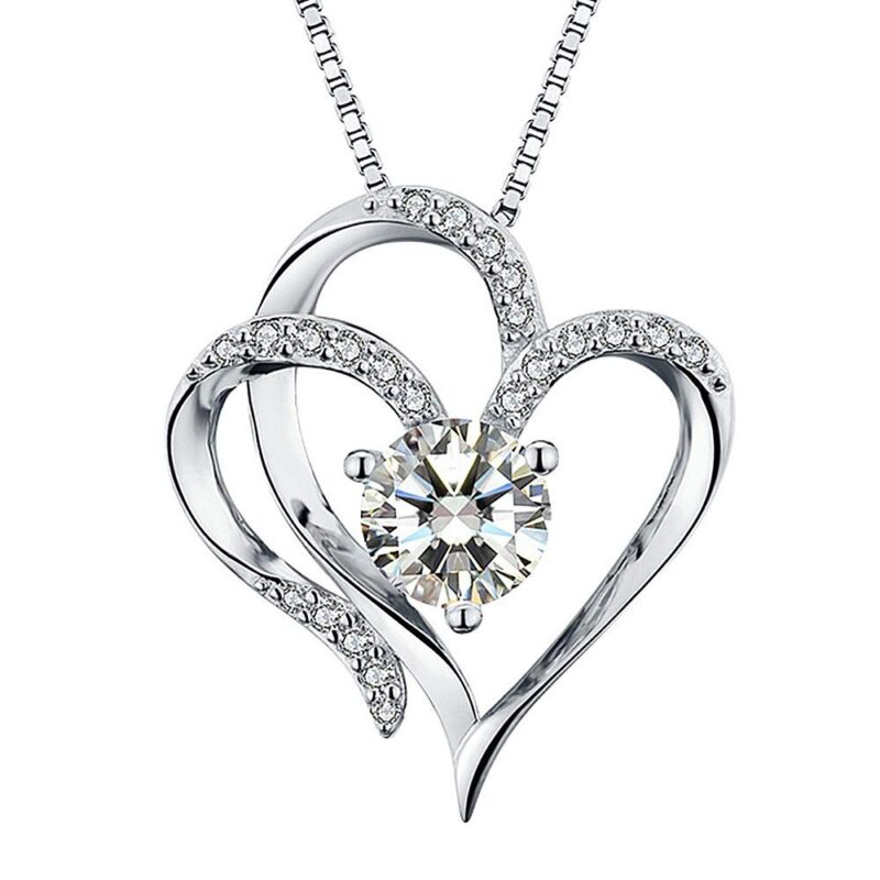 Double Heart Diamond Pendant Necklace