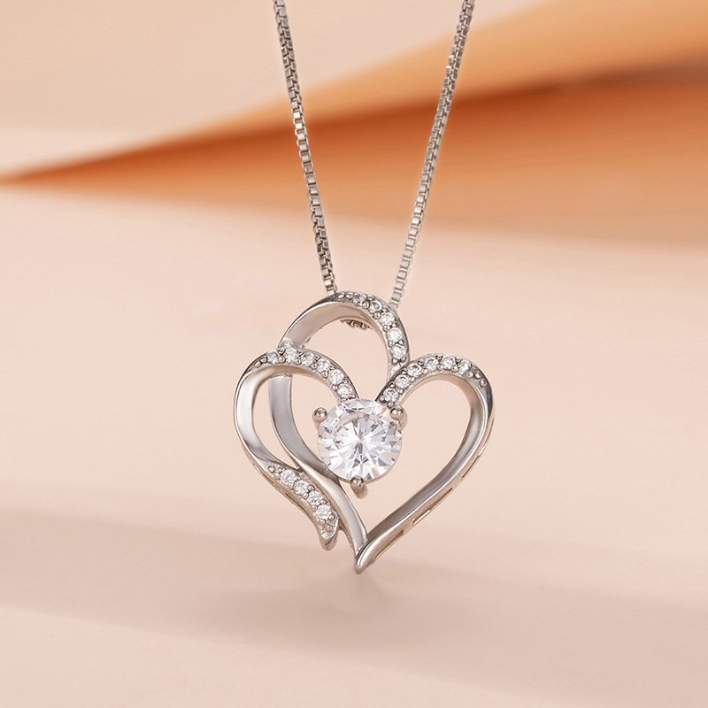 Double Heart Diamond Pendant Necklace