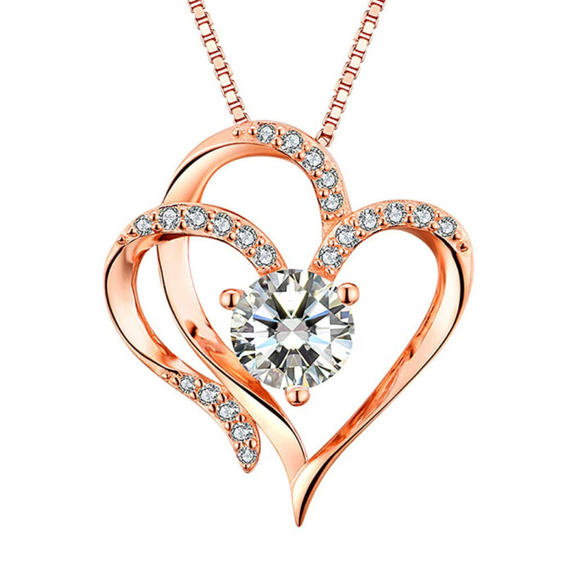 Double Heart Diamond Pendant Necklace