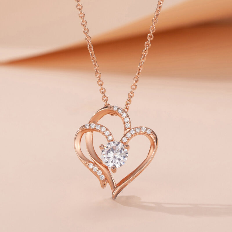Double Heart Diamond Pendant Necklace