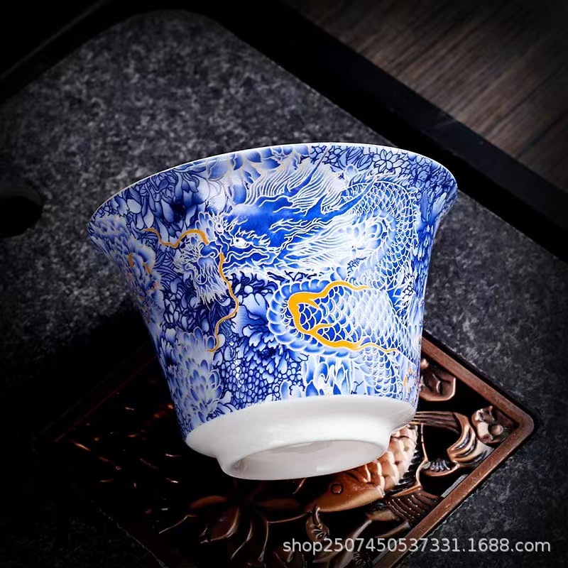 Blue and White Gilded Dragon Sancai Gaiwan - Full Product Analysis