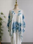 Blue & White Tie-Dye Hollow Tassel Knit Shawl