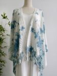 Blue & White Tie-Dye Hollow Tassel Knit Shawl