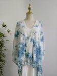 Blue & White Tie-Dye Hollow Tassel Knit Shawl