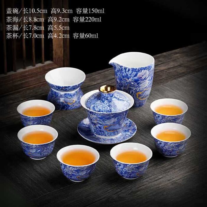 Blue and White Gilded Dragon Sancai Gaiwan - Full Product Analysis