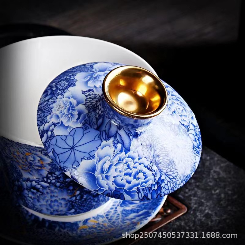 Blue and White Gilded Dragon Sancai Gaiwan - Full Product Analysis