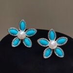 Blue turquoise and pearl earrings925 Sterling Silver Pearl Earrings