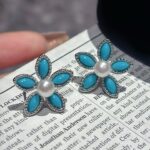 Blue turquoise and pearl earrings925 Sterling Silver Pearl Earrings