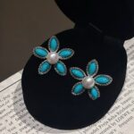 Blue turquoise and pearl earrings925 Sterling Silver Pearl Earrings