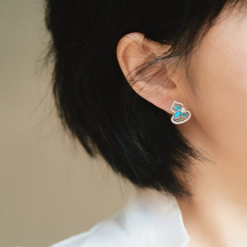 Turquoise-colored natural small pearls Gourd, symbolizing "double blessings of fortune and prosperity"925 Sterling Silver Pearl Earrings