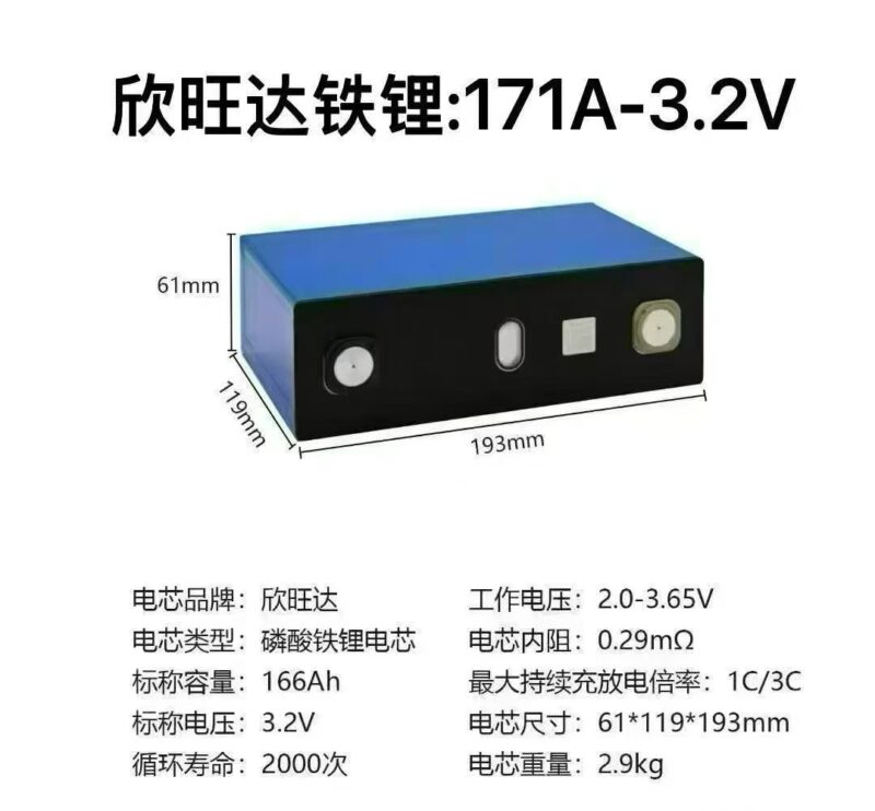 3.2V 171Ah Lithium Iron Phosphate (LiFePO4) Battery Cell — High-Capacity Single Unit for Solar and Outdoor Energy Storage Applications