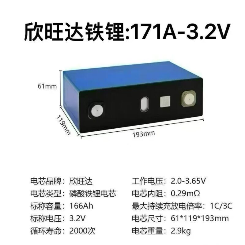 3.2V 171Ah Lithium Iron Phosphate (LiFePO4) Battery Cell — High-Capacity Single Unit for Solar and Outdoor Energy Storage Applications
