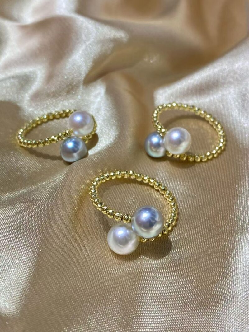 18K gold Sterling Silver Double Bead Ring