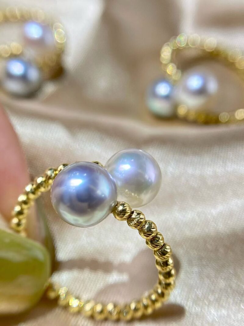 18K gold Sterling Silver Double Bead Ring