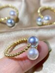 18K gold Sterling Silver Double Bead Ring