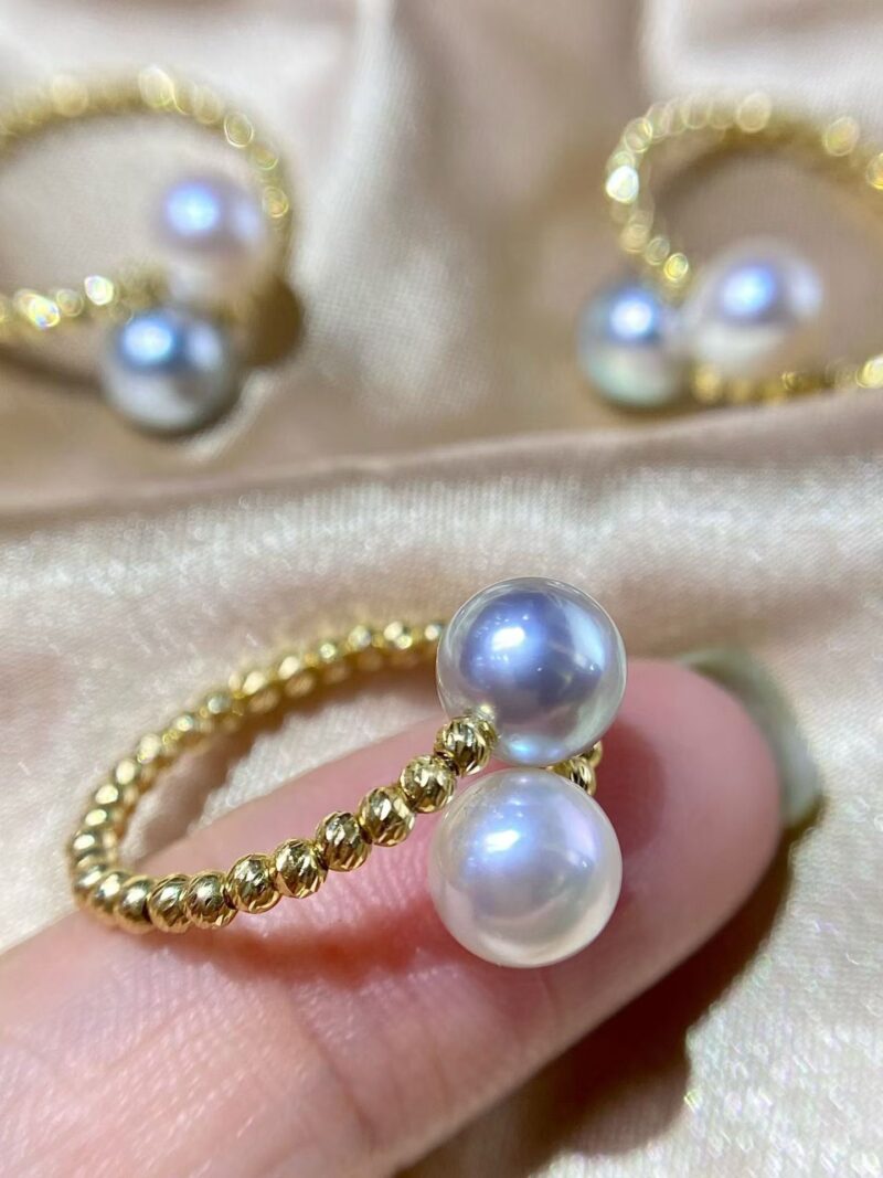 18K gold Sterling Silver Double Bead Ring