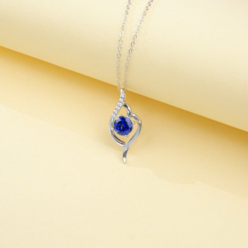 925 Silver Lab-Grown Sapphire Necklace (P0015B)