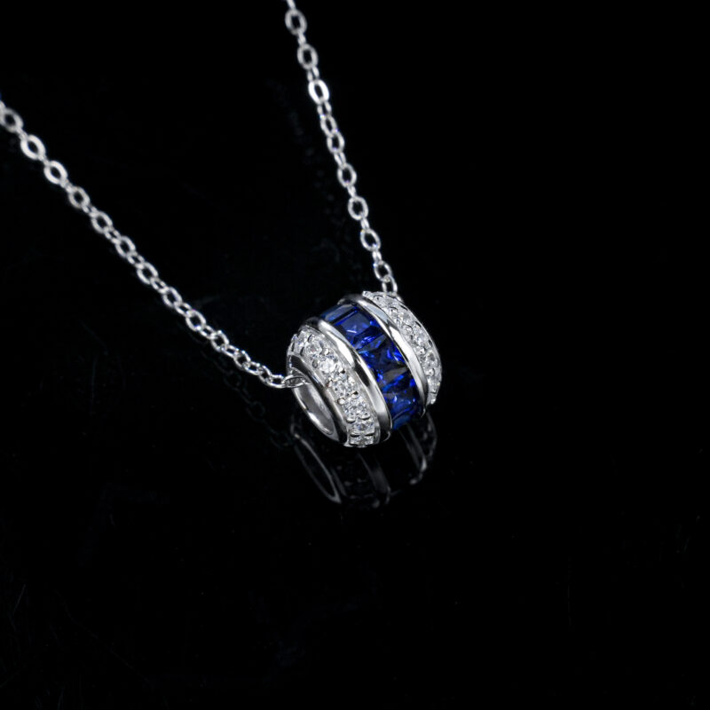 925 Silver Lab-Grown Sapphire Necklace (P0309B)