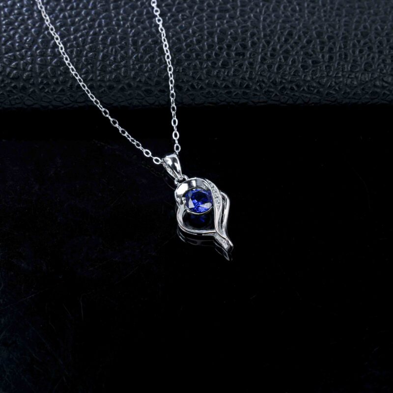 925 Silver Lab-Grown Sapphire Necklace (ZHF0011B)