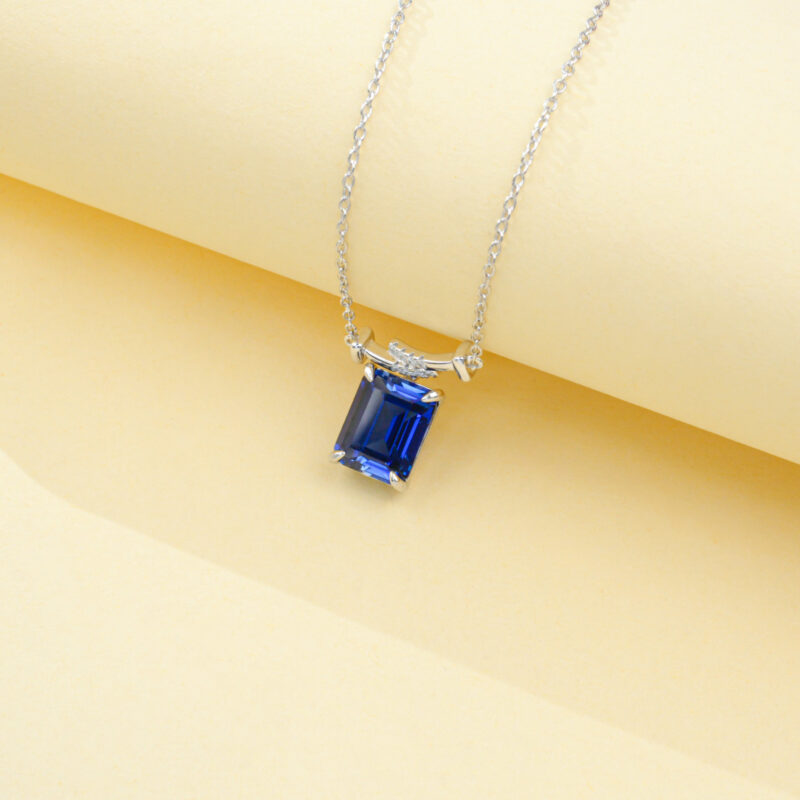 925 Silver Lab-Grown Sapphire Necklace (P0756DB)