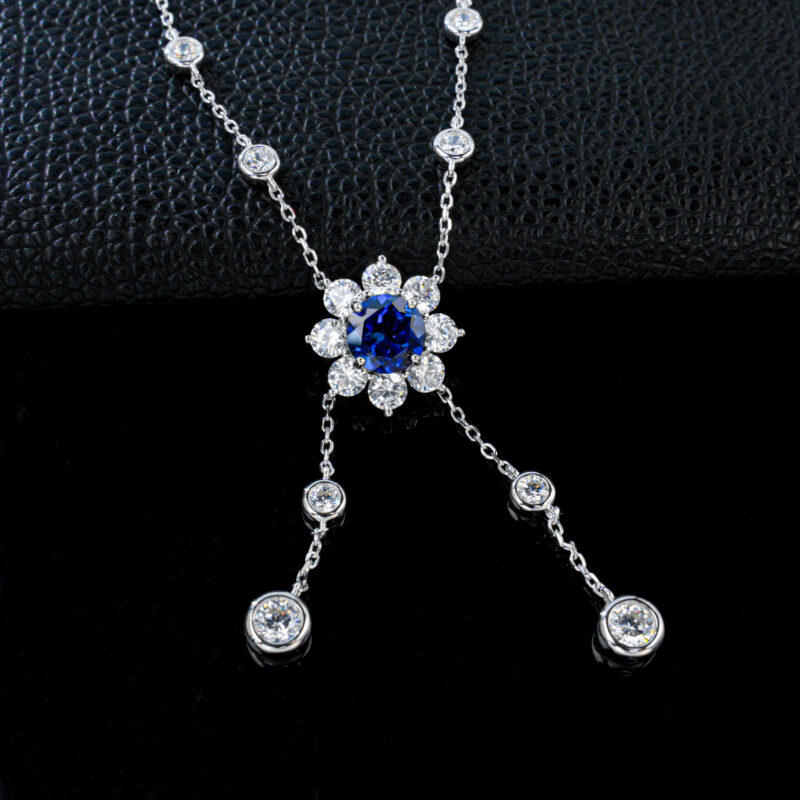 925 Silver Lab-Grown Sapphire Necklace (P169YDB)