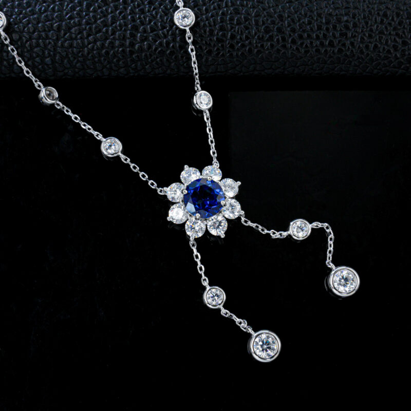 925 Silver Lab-Grown Sapphire Necklace (P169YDB)