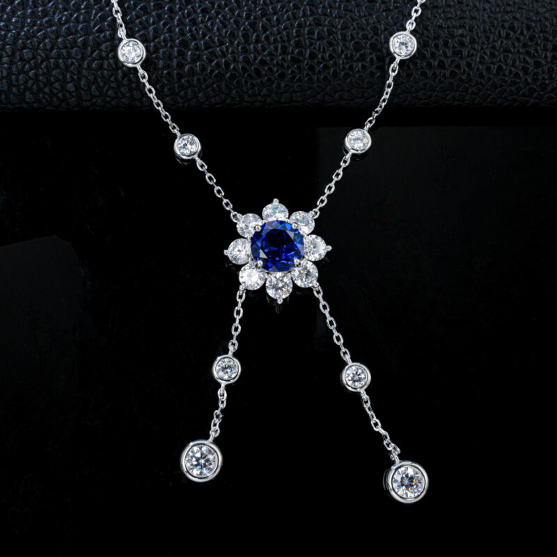 925 Silver Lab-Grown Sapphire Necklace (P169YDB)