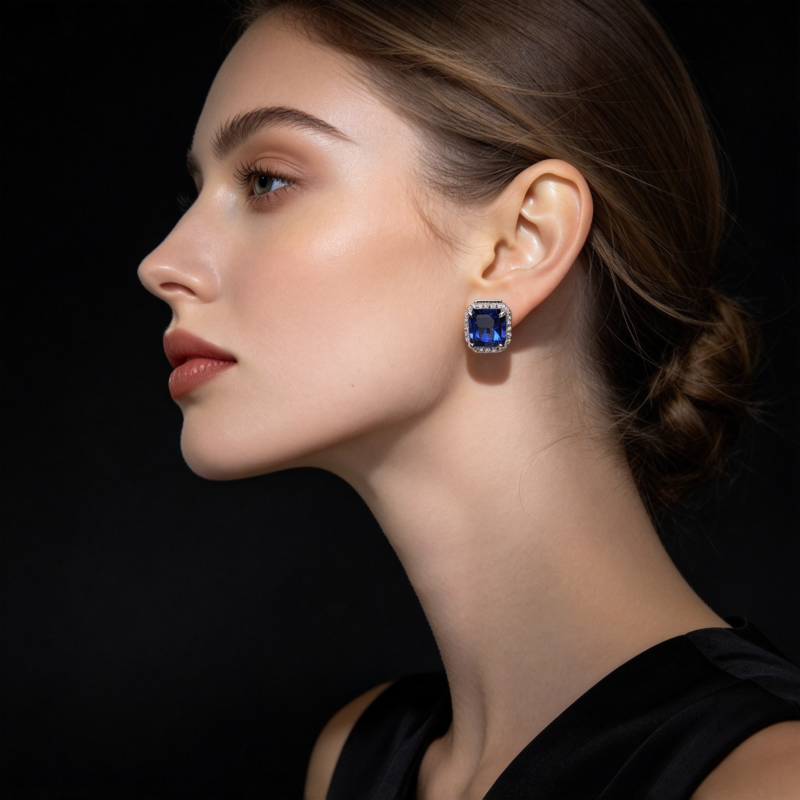 925 Silver Lab-Grown Sapphire Earrings (E0400B)