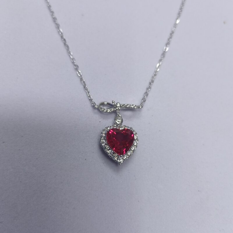 925 Silver Lab-Grown Ruby Necklace (P0617R)