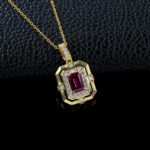 925 Silver Lab-Grown Ruby Necklace, Yellow Gold-Plated (E0407R)