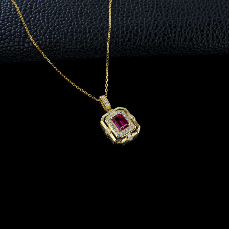 925 Silver Lab-Grown Ruby Necklace, Yellow Gold-Plated (E0407R)