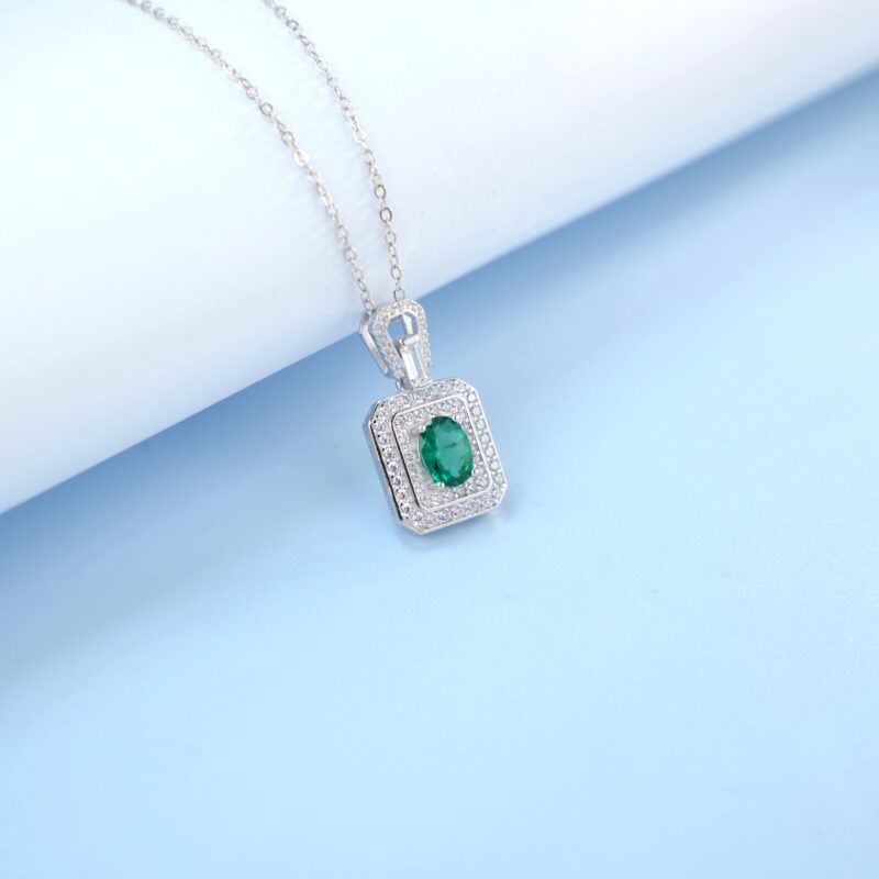 925 Silver Lab-Grown Emerald Necklace (P5003)