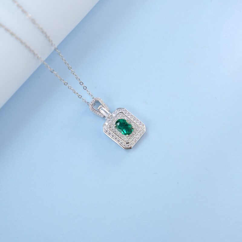 925 Silver Lab-Grown Emerald Necklace (P5003)