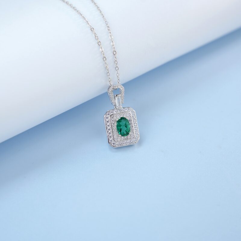 925 Silver Lab-Grown Emerald Necklace (P5003)