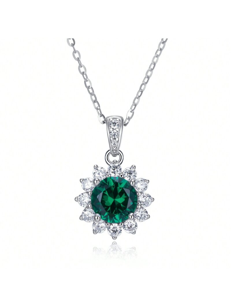 925 Silver Lab-Grown Emerald Necklace (ZHF-P00117L)