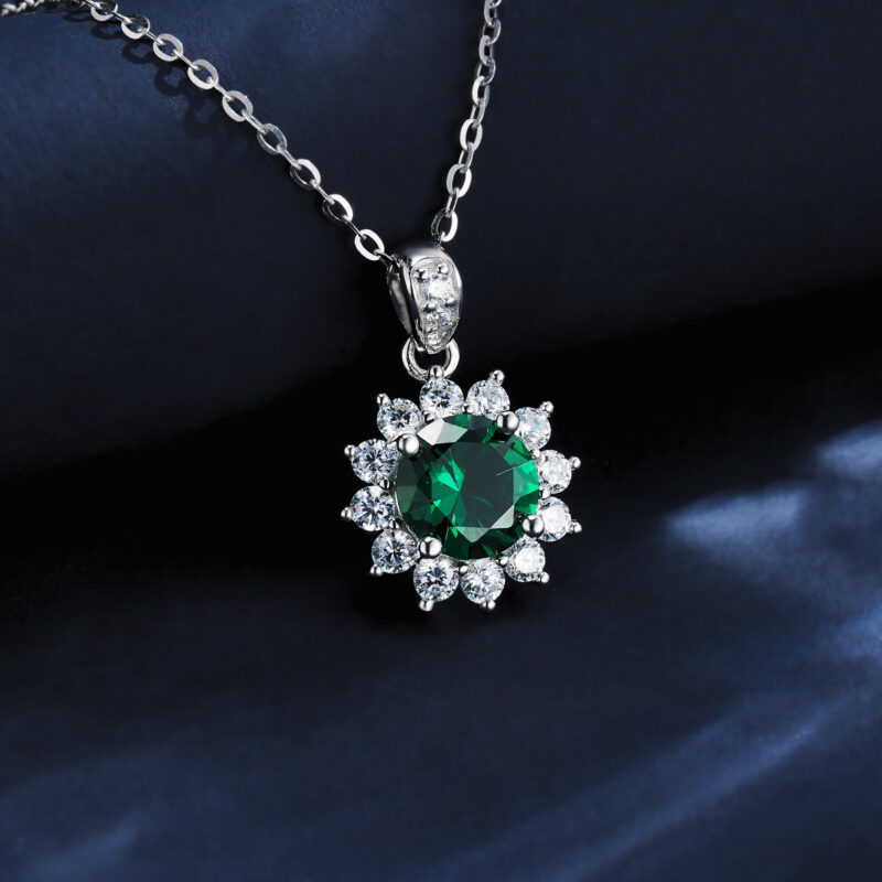 925 Silver Lab-Grown Emerald Necklace (ZHF-P00117L)