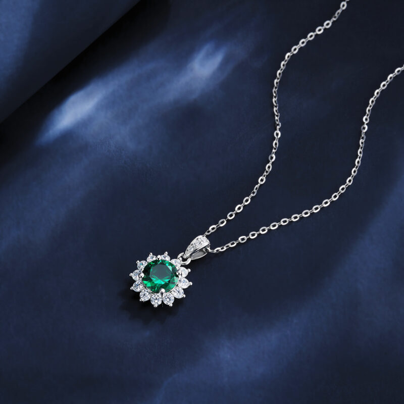 925 Silver Lab-Grown Emerald Necklace (ZHF-P00117L)