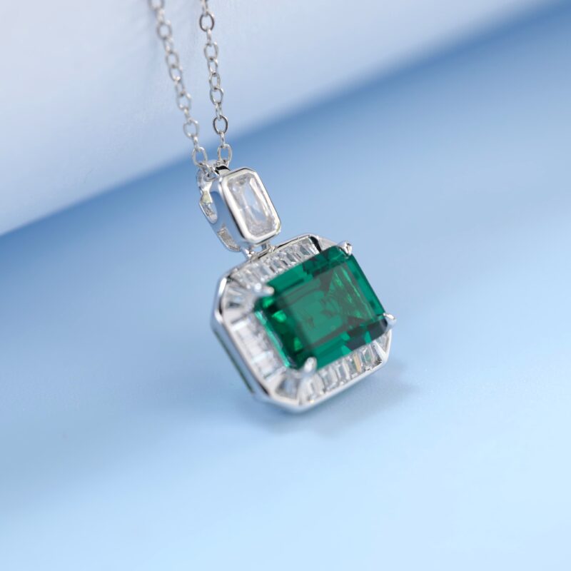 925 Silver Lab-Grown Emerald Necklace (ZHF-P1450)