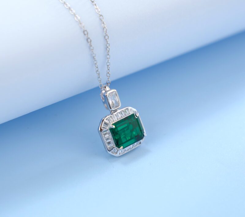 925 Silver Lab-Grown Emerald Necklace (ZHF-P1450)