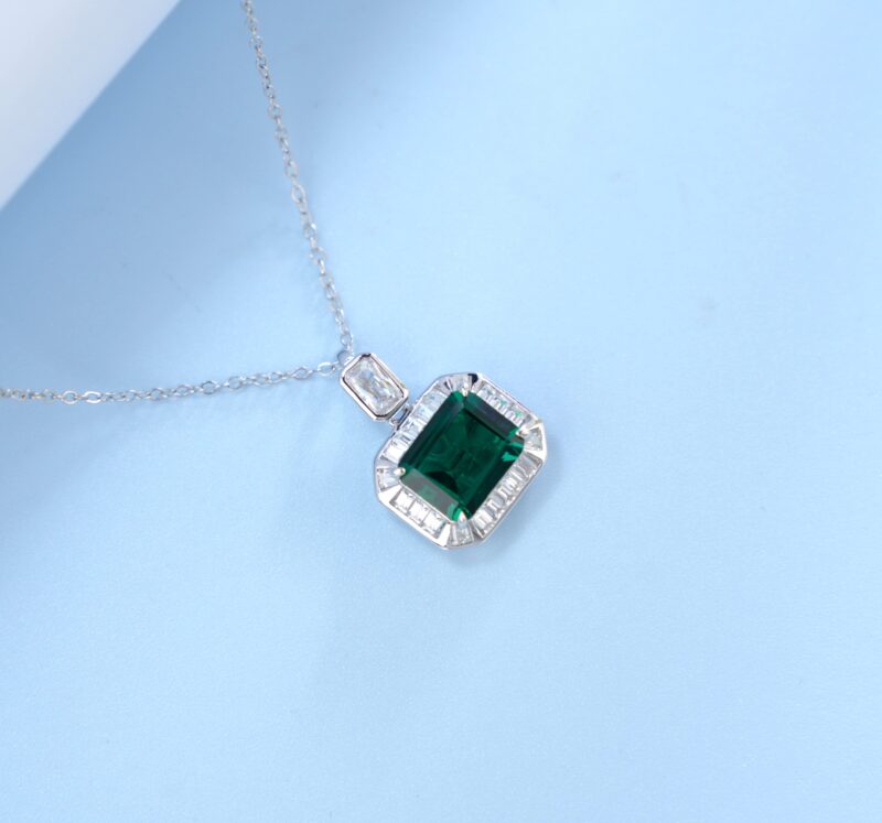 925 Silver Lab-Grown Emerald Necklace (ZHF-P1450)
