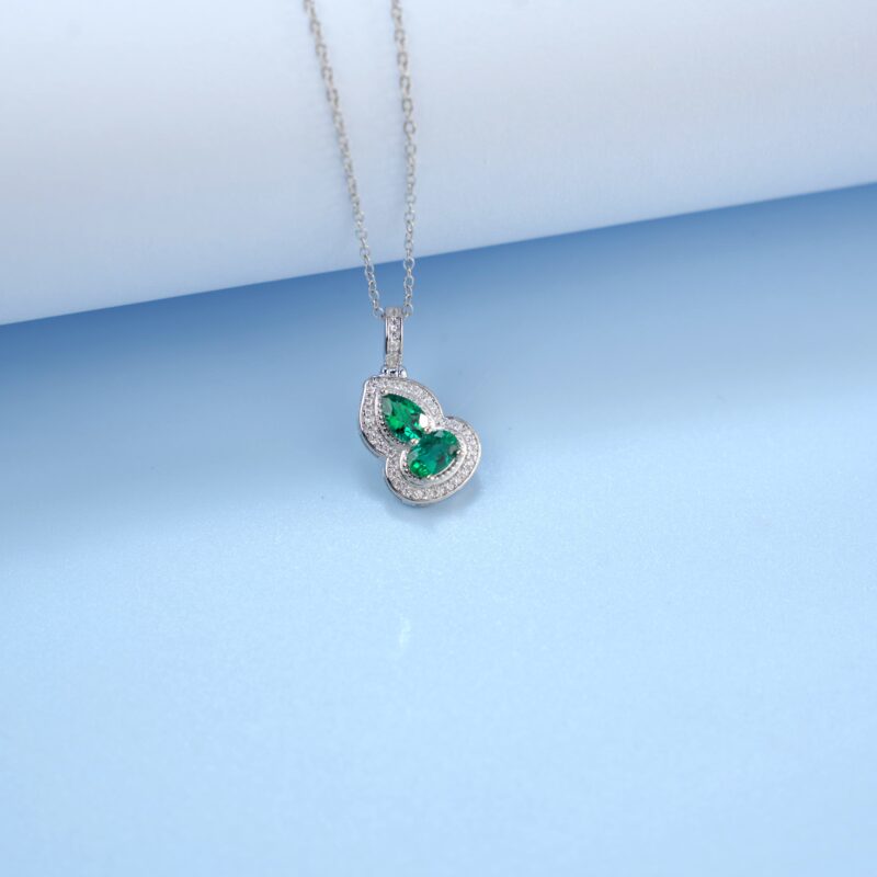 925 Silver Lab-Grown Emerald Necklace (ZHF-P1651)