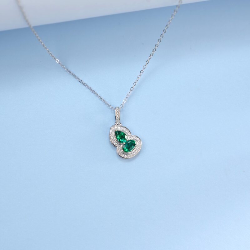 925 Silver Lab-Grown Emerald Necklace (ZHF-P1651)
