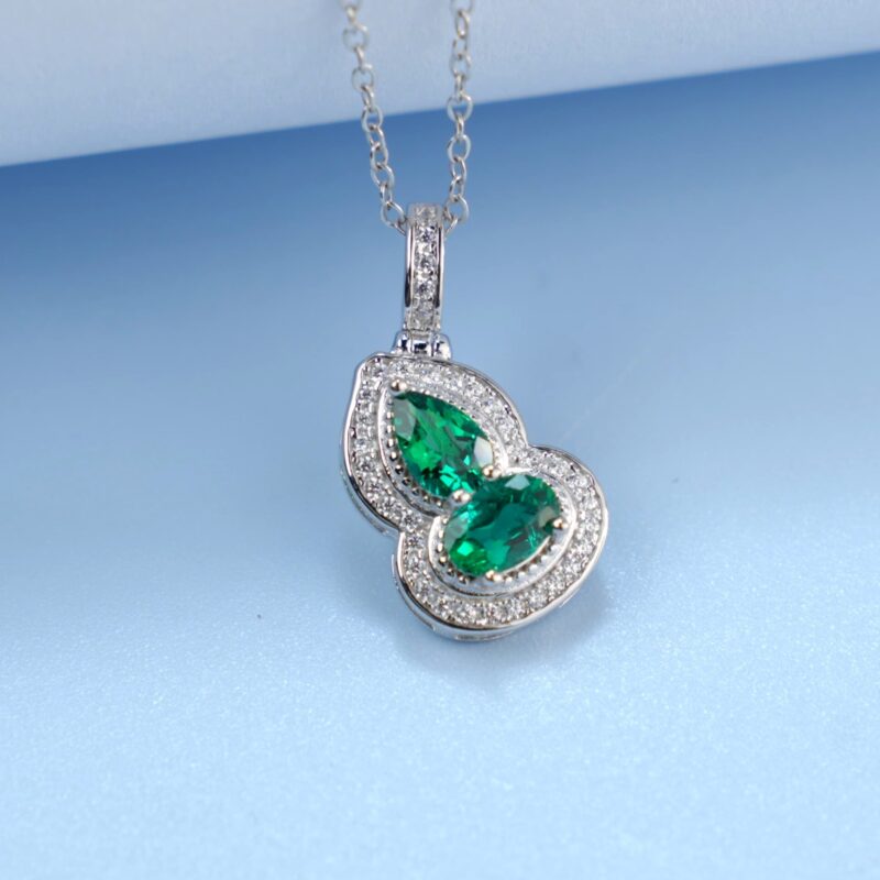 925 Silver Lab-Grown Emerald Necklace (ZHF-P1651)