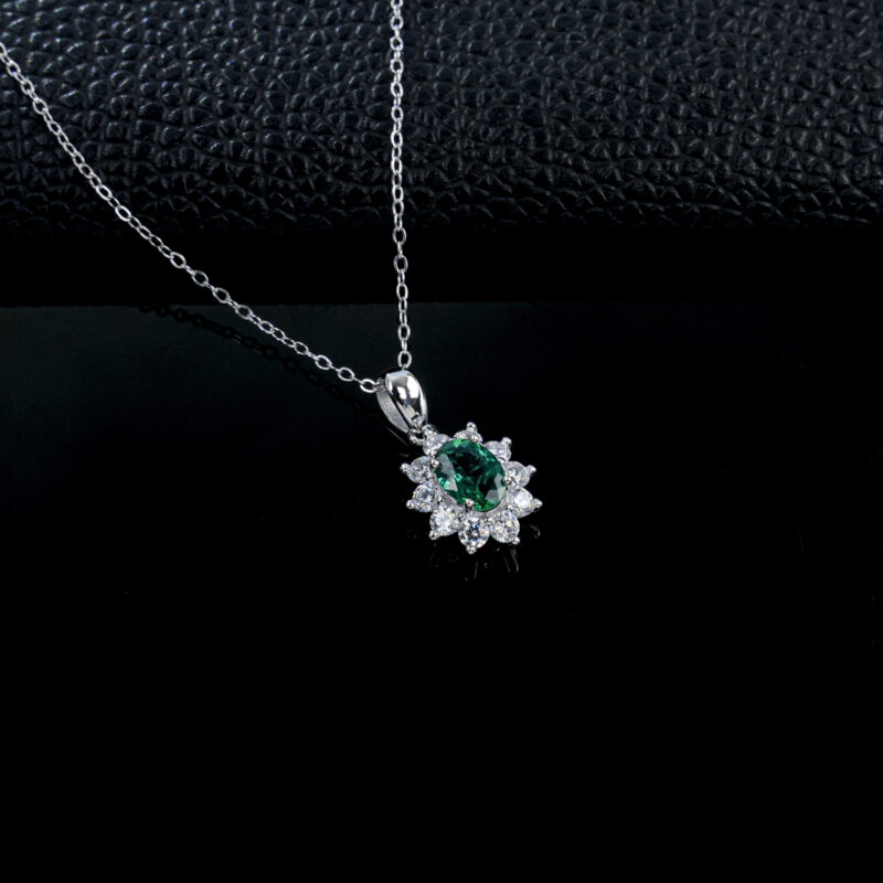 925 Silver Lab-Grown Emerald Necklace (P1764L)
