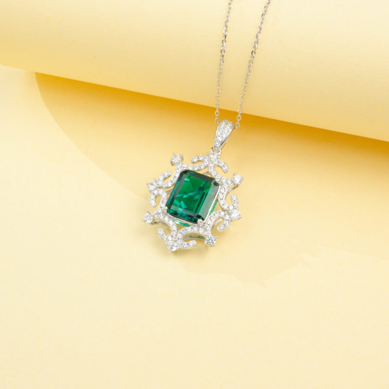 925 Silver Lab-Grown Emerald Necklace (P20251105) – Large Version