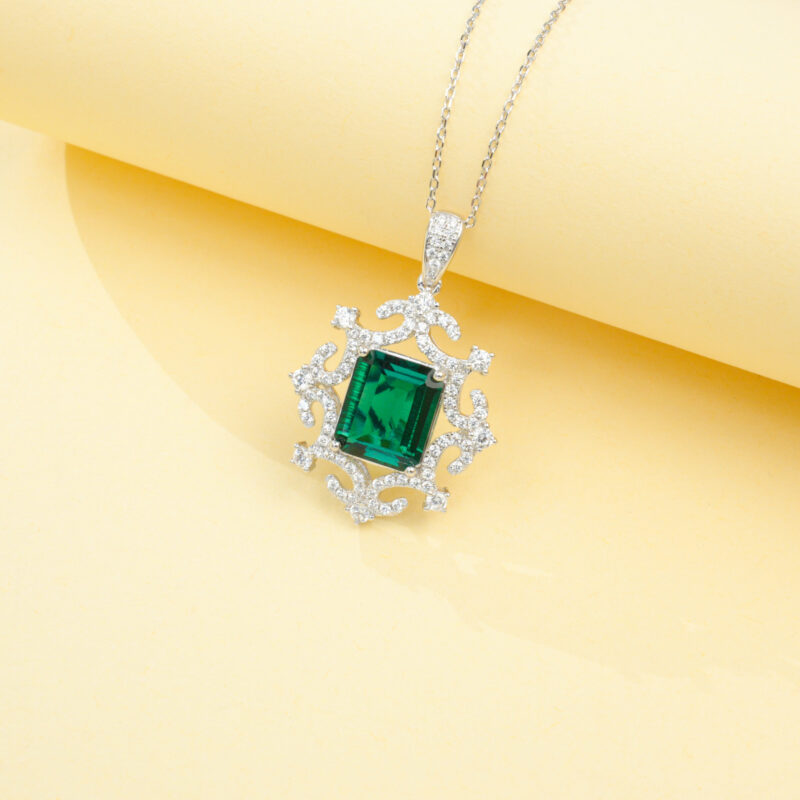 925 Silver Lab-Grown Emerald Necklace (P20251105) – Large Version