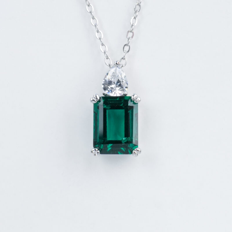 925 Silver Lab-Grown Emerald Necklace (ZHFP0320)