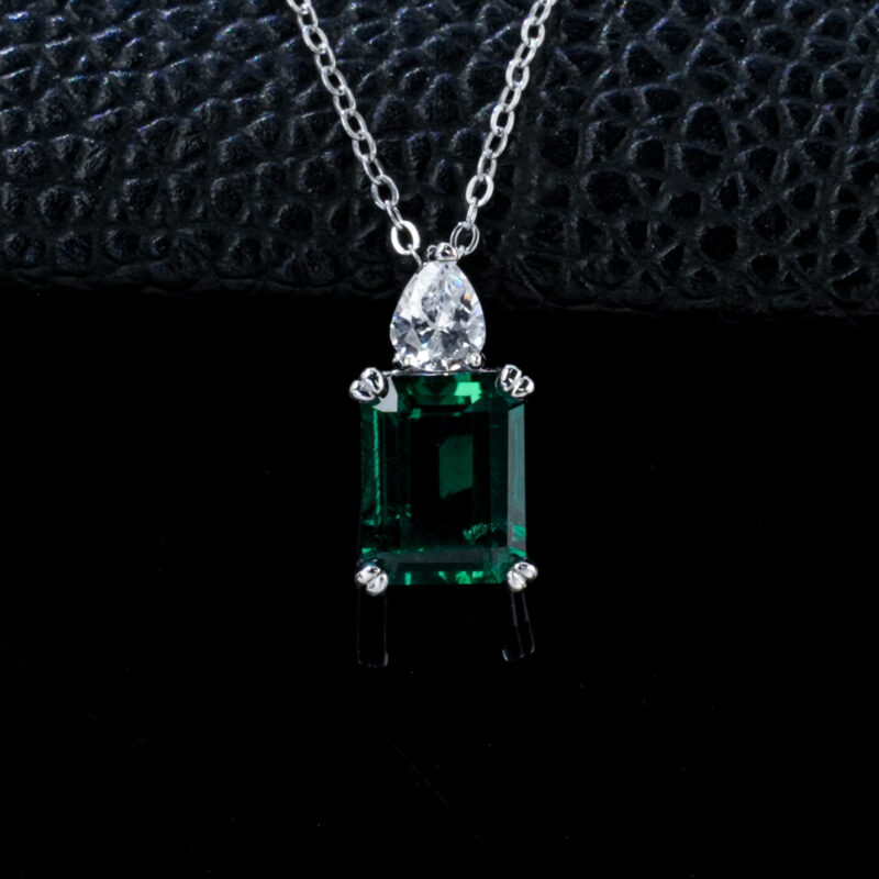 925 Silver Lab-Grown Emerald Necklace (ZHFP0320)