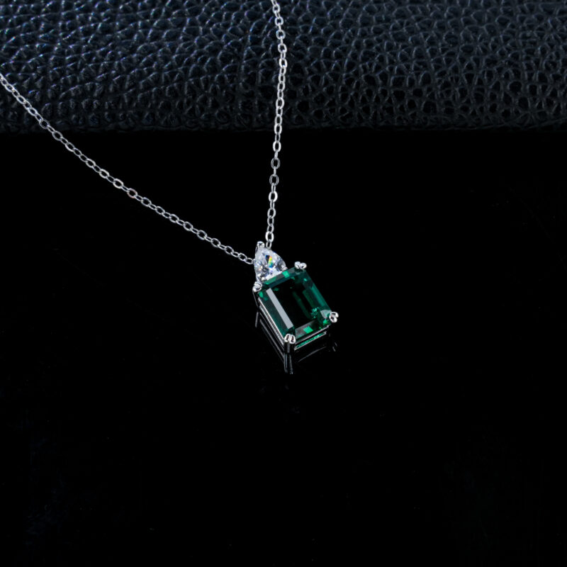 925 Silver Lab-Grown Emerald Necklace (ZHFP0320)